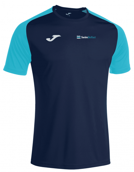 Swim Belfast Academy 4 Men's Tee Shirt Dark Navy/Turquoise Flour
