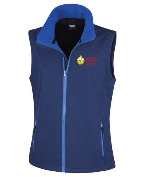 Ulster Farmers Union Result Core Women's Printable Softshell Bodywarmer Navy/Royal