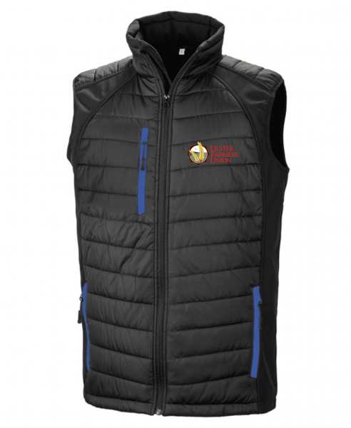 Ulster Farmers Union Compass Padded Softshell Gilet Black/Blue